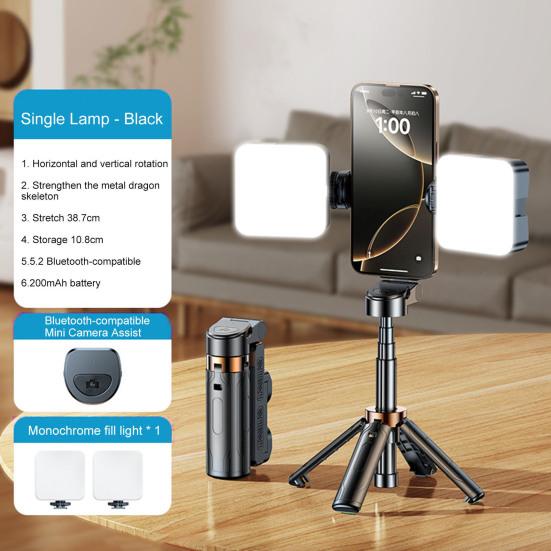 Selfie Stick Quadrat with Remote Control 360 Degree Rotation Bluetooth-compatible 5.0 Height Adjustable Selfies Vlogs Stick