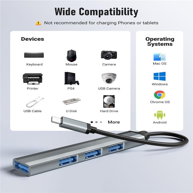4 In 1 USB 3.0 Hub High Speed USB C Docking Station Type C 3.1 Multi USB Splitter OTG Adapter for PC Laptop