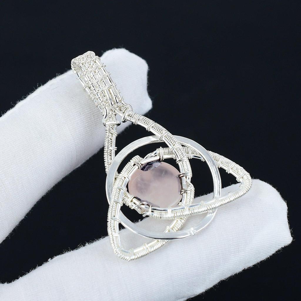 Серебряный кулон с драгоценным камнем Natura Rose Quartz из стерлингового серебра 925 пробы — дизайн ручной работы, повседневные украшения с кельтским семейным узлом, подарок для нее