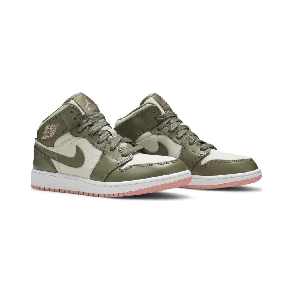 Детские кроссовки Air Jordan 1 Mid GP Trooper Bleached Coral Green Light-Orewood-Brown 640737-225