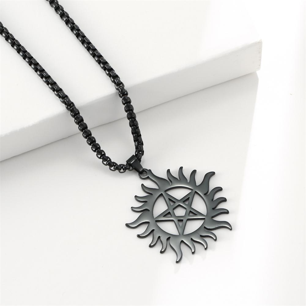 Ожерелье-подвеска Cazador Sun Wheel Pentagram для женщин и мужчин, амулет из Сверхъестественного для Дина, цепочка на свитер, ошейники из нержавеющей стали, для пары