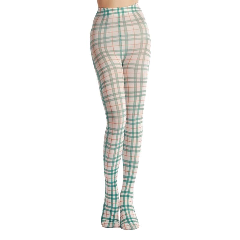 Women Sexy Tights Socks Translucent High Waist Pantyhose Plaids Print Silk Stockings Colourful Plaids Printing Stockings