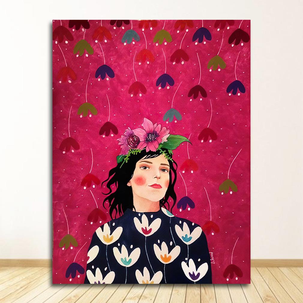 Abstract Girl Hair Flower Bird Posters and Prints Vintage Wall Art Canvas Painting Wall Pictures for Living Room Decor