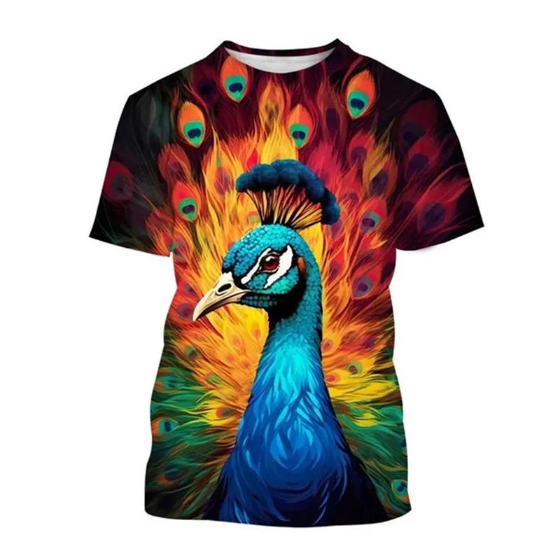 New Peacock 3D Printing Men's And Women's Fashion T-shirt Animal Color Feather Fan O Neck Short-sleeved Oversize Casual Tops Tee