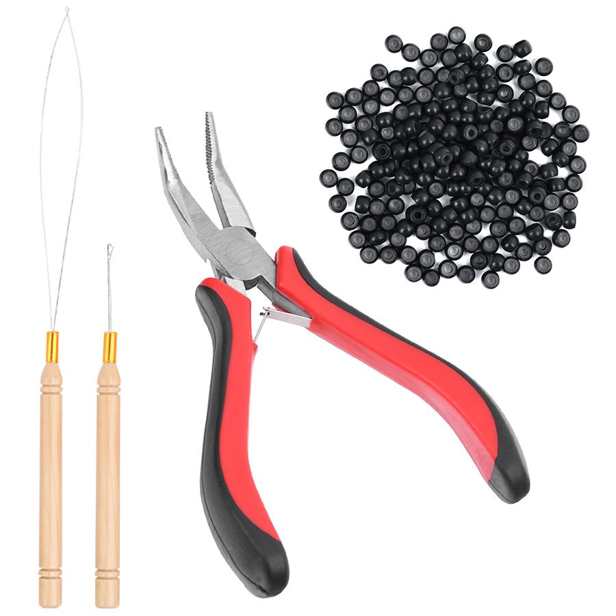 1 упаковка, набор для наращивания волос, 200 шт., нано-звенья/бусины, красные плоскогубцы для наращивания волос с изогнутым носом, микро-крючок, игольчатый нитевдеватель