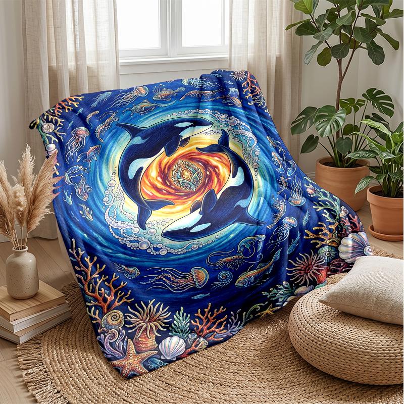 Oceanic Sparkle Dolphins Theme blanket Lightweight Warm Flannel Blanket Decorative Throw Blanket for Home Decoration