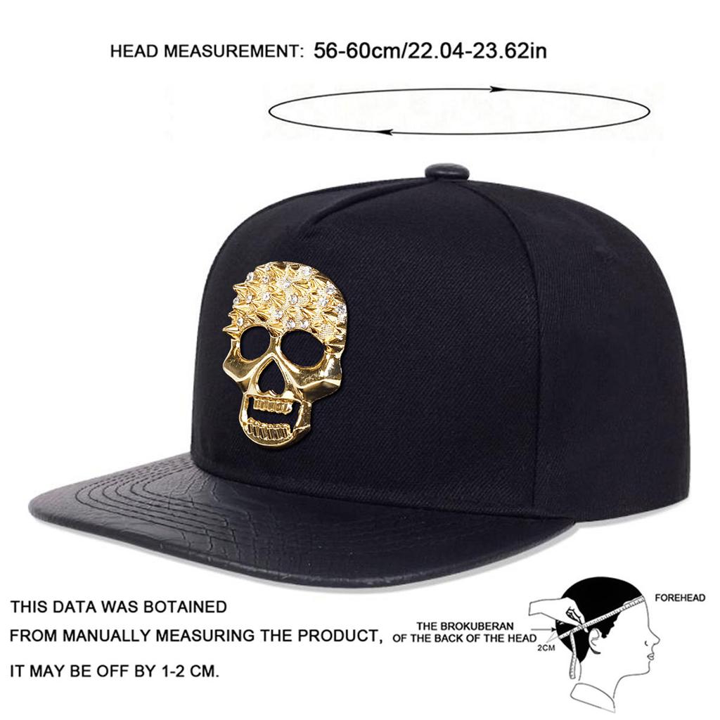 Leather Metal Skull Brim Hip Hop Hat Men And Women Baseball Cap Fashionable Flat Top Caps Casual Hats