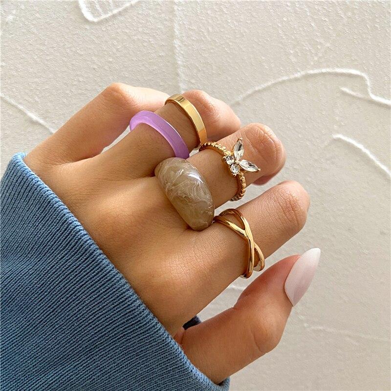 17KM Rainbow Color Resin Acrylic Rings Set For Women Couples 2021 New Colorful Flower Heart Rings Travel Gifts Jewelry