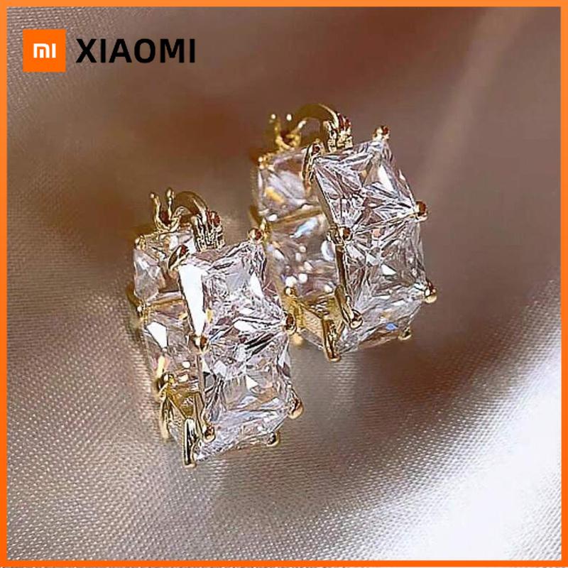 Xiaomi Huitan Princess Cut Crystal Stone Hoop Earrings Female Fashion Gold Color Accessories for Daily Wear Stylish Circle Loop Jewelry
