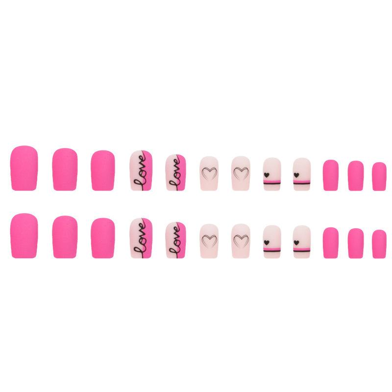 Nail Art Wear Nail Art Short Barbie Pink Letters Love Valentine'S Day Nail Art Sweet Nail Art Press On Nails