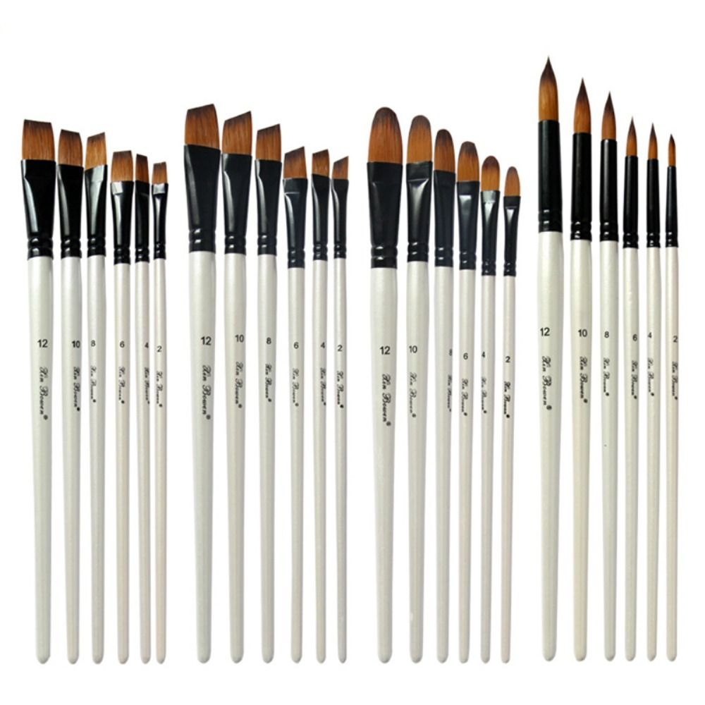 6Pcs/Set Wood Pole Hair Watercolor Brush Pearl White Art Paint Brush Nylon Hair Brush Set Beginners