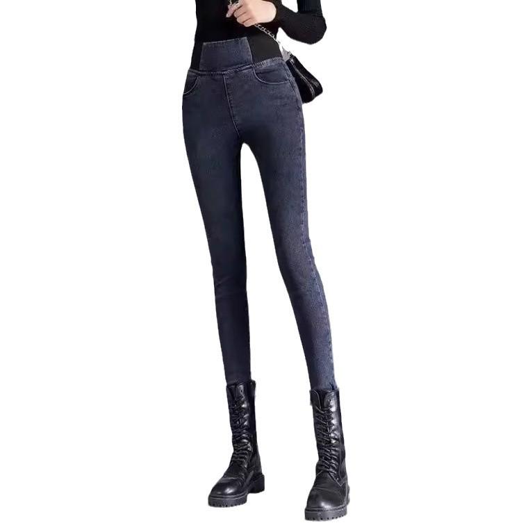 Women's Plus Size High-Waisted Stretch Slimming Jeans - New 2024 Spring/Autumn Style with Elastic Waist and Small Leg Design