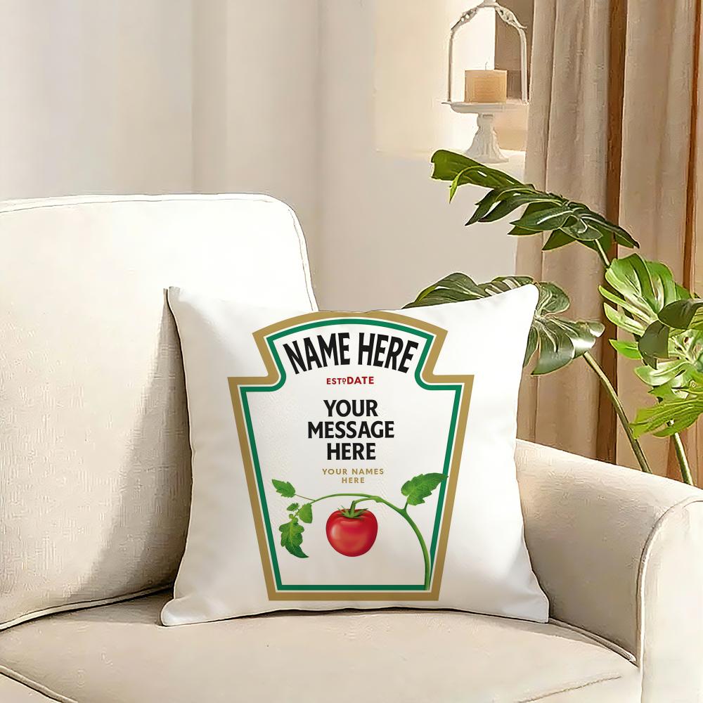 Funny Ketchup Label Cushion Cover Reversible Plush Pillow Cover Soft Fluffy Home Decor for Sofa Bedroom