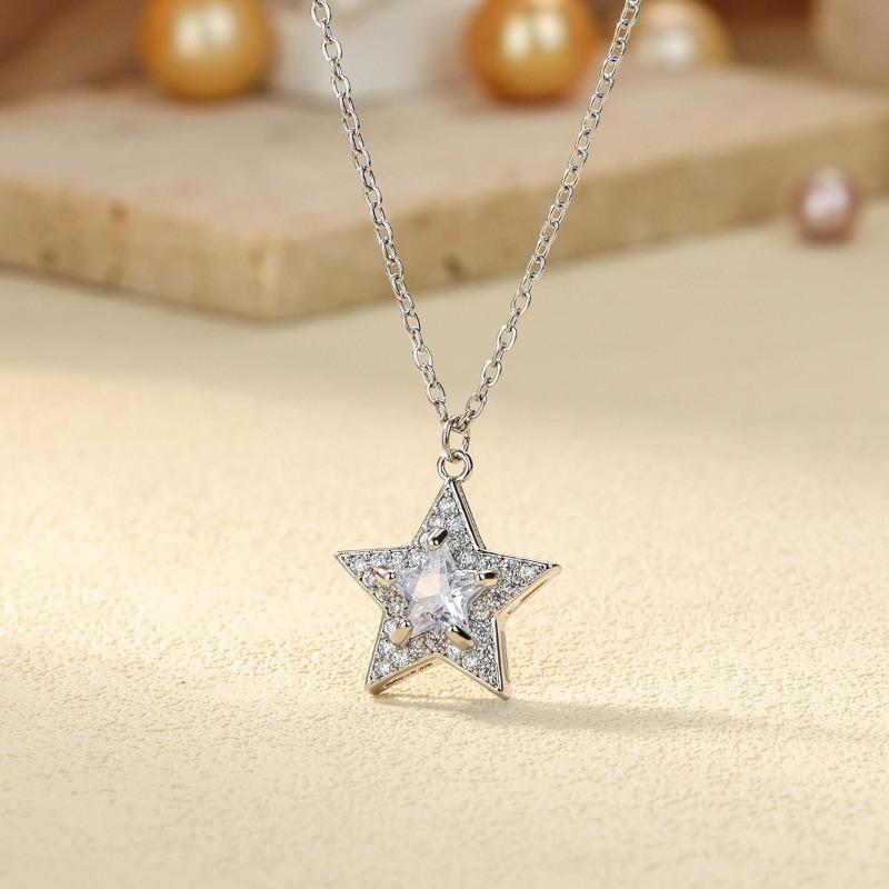 High-end temperament light luxury full of zirconium stars gold-plated pendant necklace women's fashion five-pointed star collarbone chain new