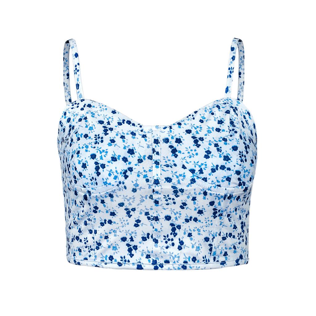 Satin Tank Top Printing Halter Crop Tops Women Summer Adjustable Shoulder Strap Camis Backless Camisole Casual Tube Female Sleeveless Cropped Vest