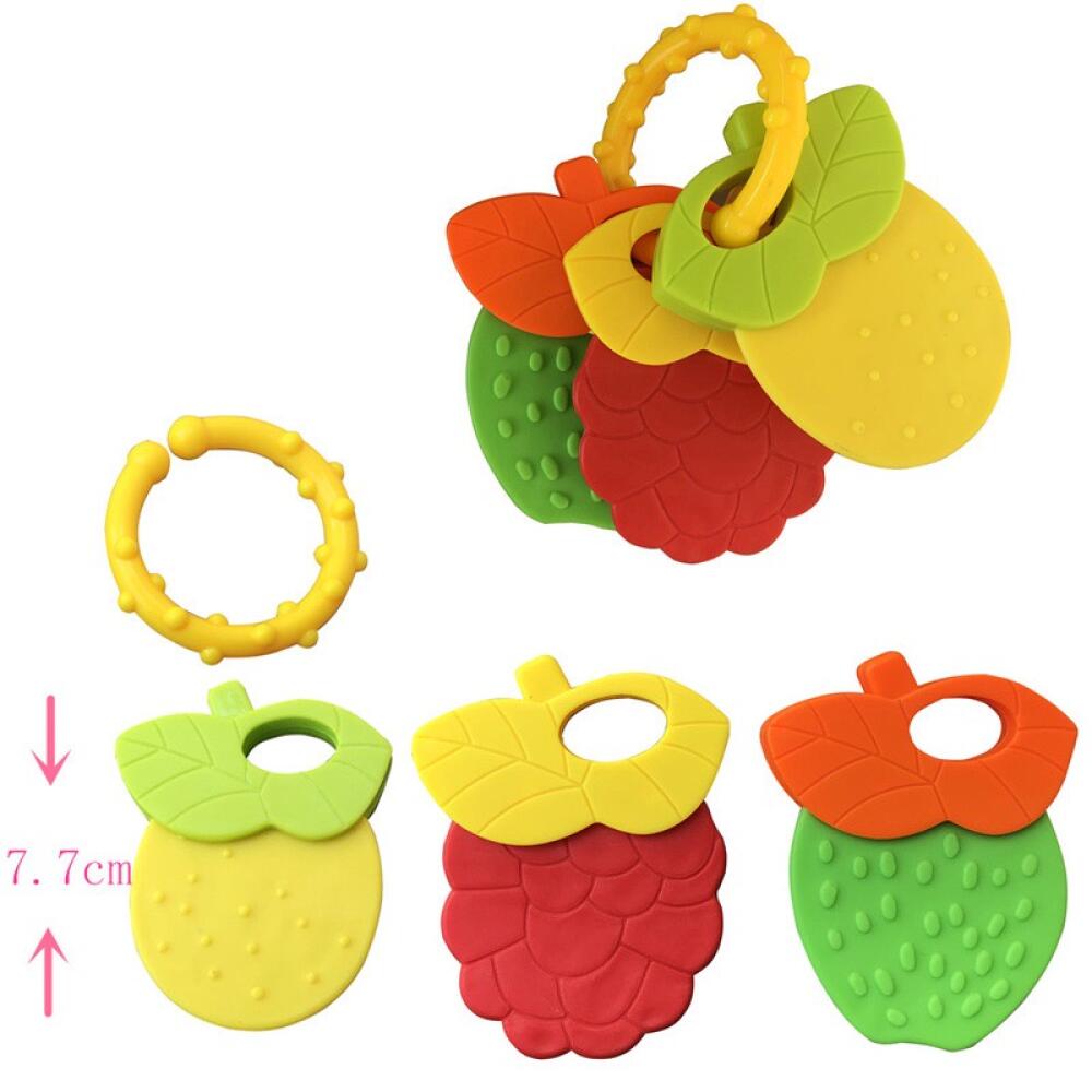 Baby Teether Fruit Shape Infant Silicone Teething Teether Rattle Teether Grip Sensory Interactive Toys