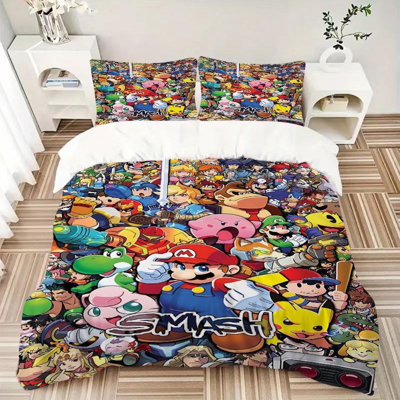 3pcs bedding set Mario Gamer Gaming Includes 1 Comforter + 2 Pillowcases, Without Pillow Inserts, Soft Comfortable, Lightweight Breathable,