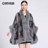 Autumn and Winter Women's Imitation Otter Rabbit Hair Collar Shawl Cape Large Size Jacquard Knitted Cardigan Loose Cape Coat