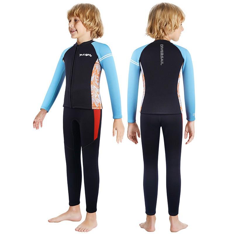 2.5mm Kids Neoprene Wetsuit Set Diving Snorkeling Winter Swimming Boys Long Sleeve Pants Thermal Protection