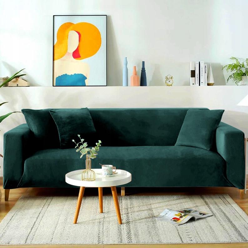Bottle Green Velvet Sofa Cover for 2 Seaters [22P2]
