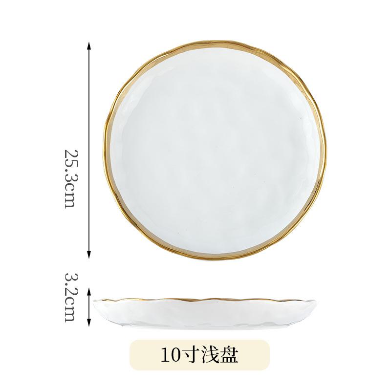 1pcs Nordic White Gray Dishes Plate Bowl Light Luxury Ceramic Gold Edge Tableware Porcelain Rice Bowl Disc Kitchen Supplies
