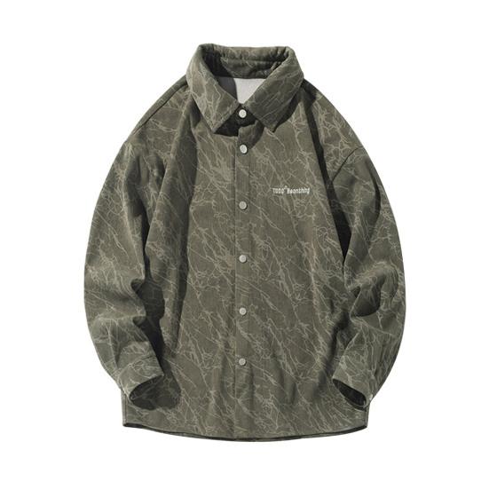 Весна Осень Мужская Рубашка Ретро Американский Стиль Вельвет Вышивка Японский Стиль Свободный Однобортный Длинные Рукава