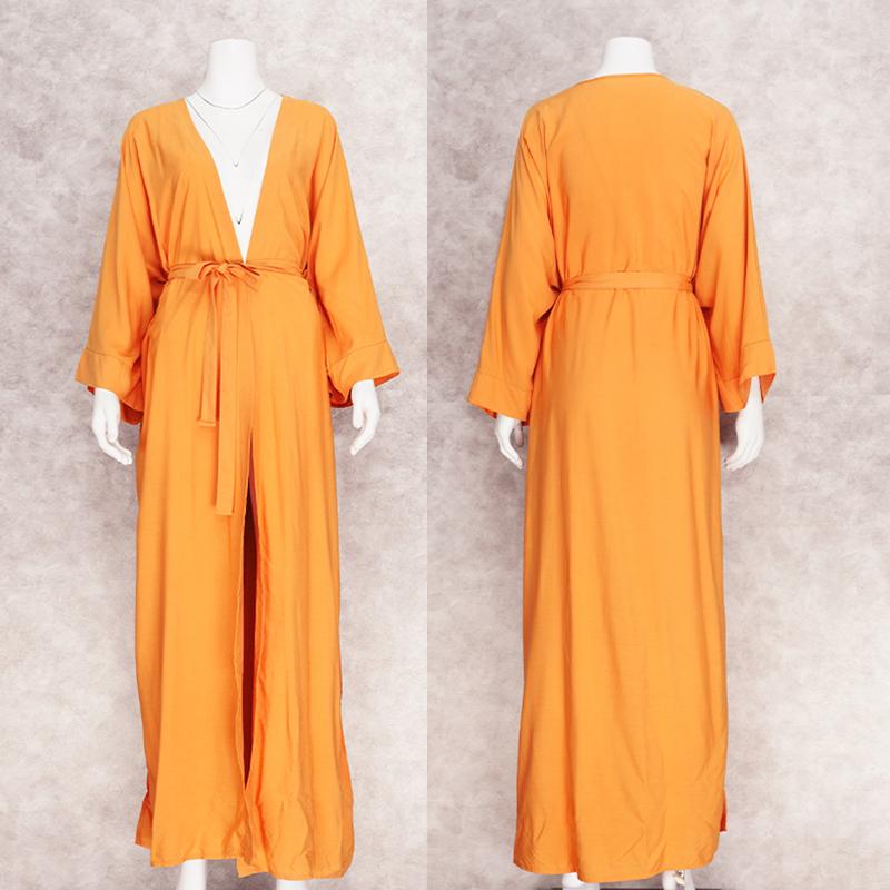 Sexy Short Sleeve Front Open Self Belted Long Kimono Dress Summer Clothes For Women Beach Wear Bathing Suit Cover Up Q1357