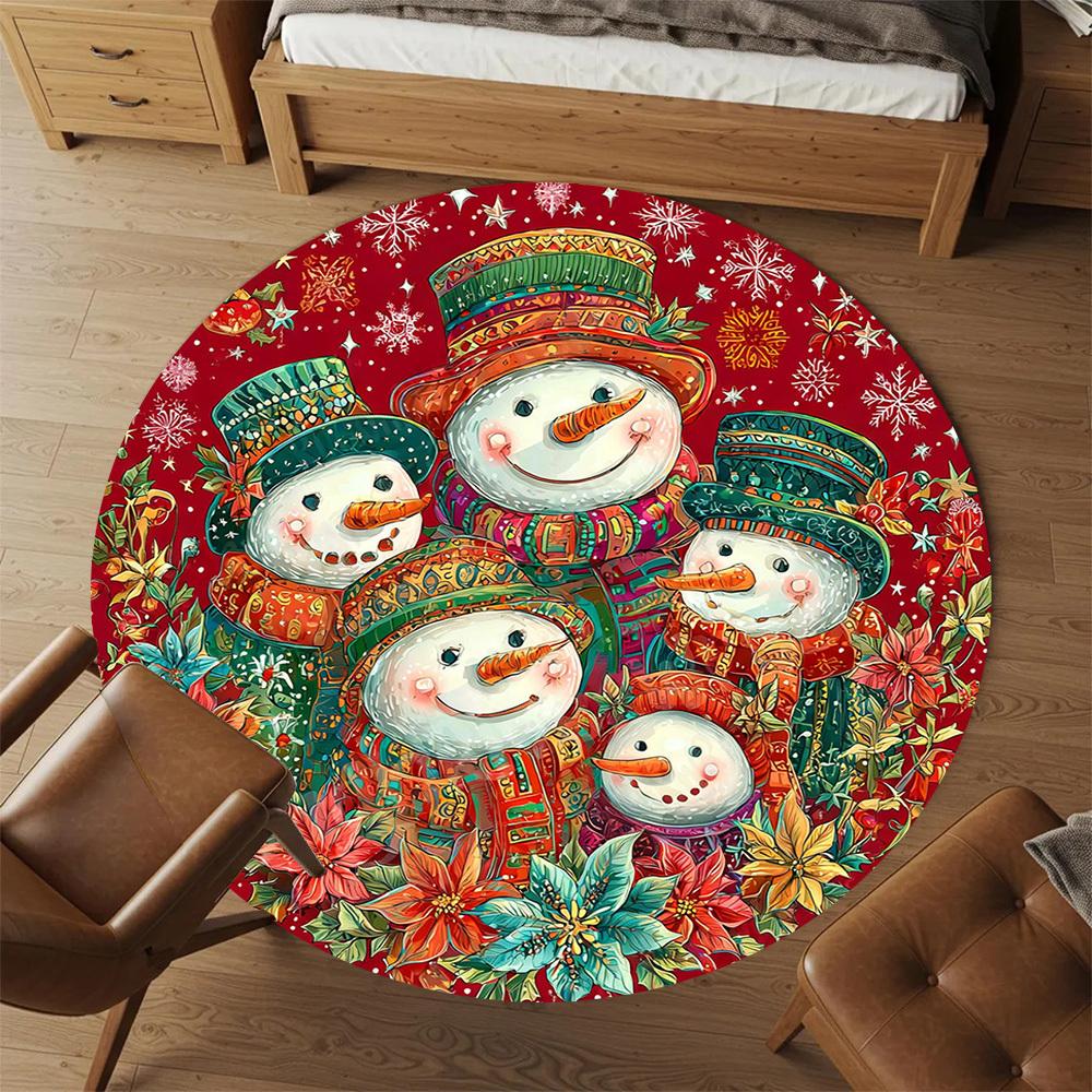 1PC snowmen flowers Office Round Area Rug, Under Office Chairs Bedroom Living Room Home Decor, Carpet for Office -1110132