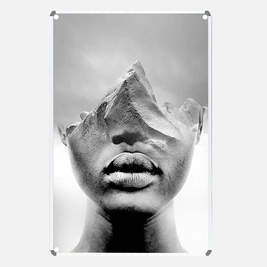 Абстрактная черно-белая картина на холсте «Гора и женщина», винтажный принт, металлические знаки, сюрреализм, постер, домашний декор для гостиной