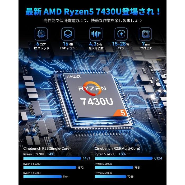 Мини-ПК NiPoGi Ryzen 5 7430U 16 ГБ ОЗУ 512 ГБ SSD Windows 11 Pro E3B-7430U (32 ГБ + 512 ГБ)