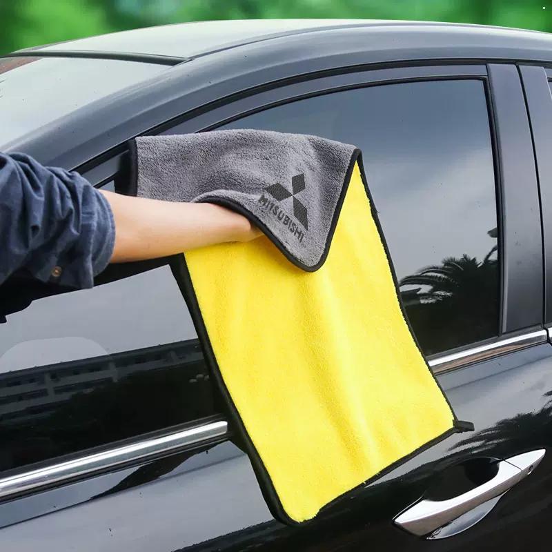 Car Wash Microfiber Towel Auto Emblem Cleaning Drying Rag For Mitsubishi Lancer Asx Outlander 3 L200 Pajero Cloth Auto Accessory