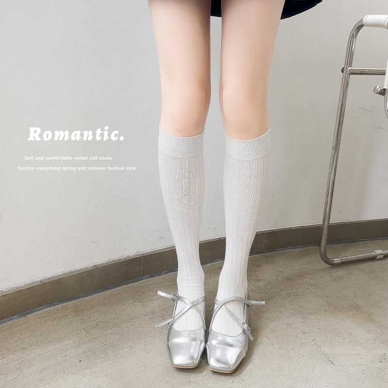Женские весенне-летние однотонные тонкие дышащие носки до колена в рубчик