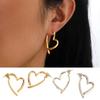 1 Pair Huggie Hollow Heart Shape Solid Color Anti-allergy Electroplated Lightweight Stainless Ear Decoration