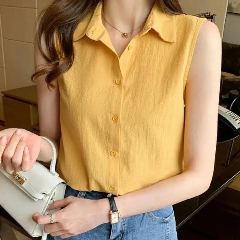 Шифоновая блузка без рукавов, женственная, темпераментная, универсальная, однотонная, свободная и модная базовая майка-топ
