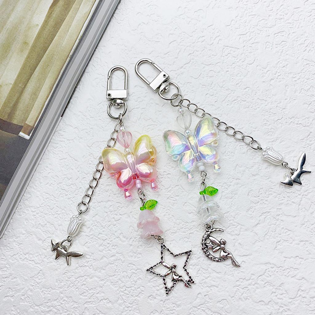 Стильное украшение для телефона и ключей Элегантный акриловый кулон-шарм в виде бабочки с цветовым градиентом для телефонов и ключей