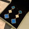 Boutique Three Flowers Size Flower Earrings Four-leaf Clover Earrings Clip 18k Light Luxury Ins Design Fashion Hundred with Earrings