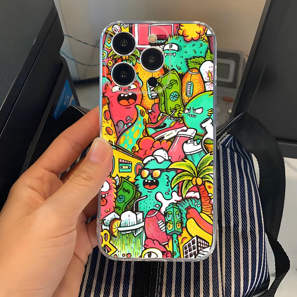 Прозрачный чехол для телефона 'Вечеринка монстров' для iPhone 15 17 Pro Max 16 14 Pro 11 12 Pro 13 X XR XS SE Задняя крышка