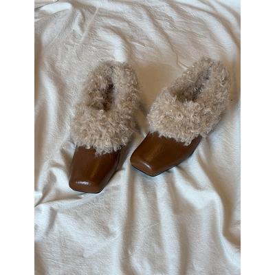 Версия из овчины~ Квадратный носок, внутренняя платформа, пушистые туфли, женские лоферы на одной педали, ретро-бархатные теплые одинарные туфли Мэри Джейн