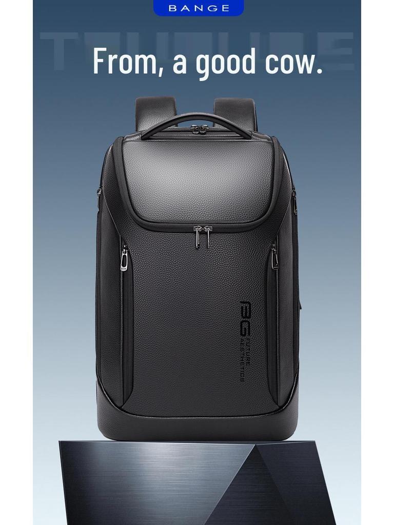 BANGE Men's Casual Leather Business Backpack - Top Layer Cowhide Fashion Computer Bag