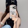 For IPhone17Promax Silver Beads Silver Foil Mobile Phone Case for Apple 16 Drop Glue Transparent Ins Style Bow 15