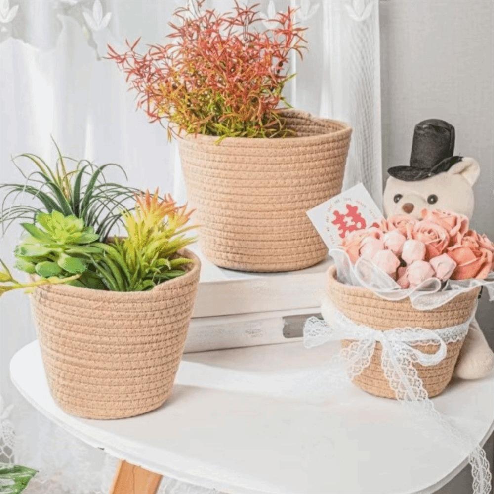 Modern Cotton Rope Woven Basket Nordic Style Woven Flowerpot Storage Basket Garden Use