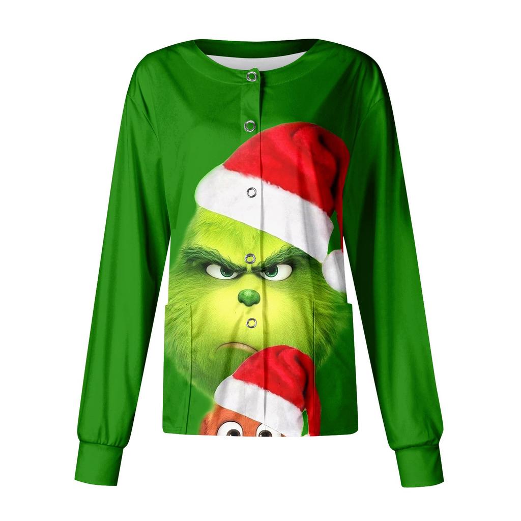 Женский повседневный однобортный топ с длинным рукавом и рождественским принтом Dry-nurse