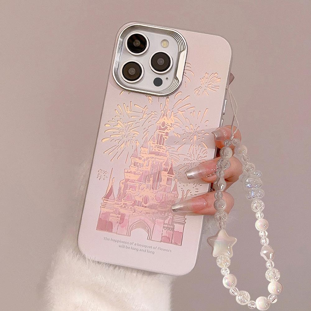 Розовый блестящий чехол для телефона «Замок» со шнурком для iPhone 17 Air 16 15 14 13 12 Pro Max Plus Чехол-накладка для телефона «Принцесса, сказка»