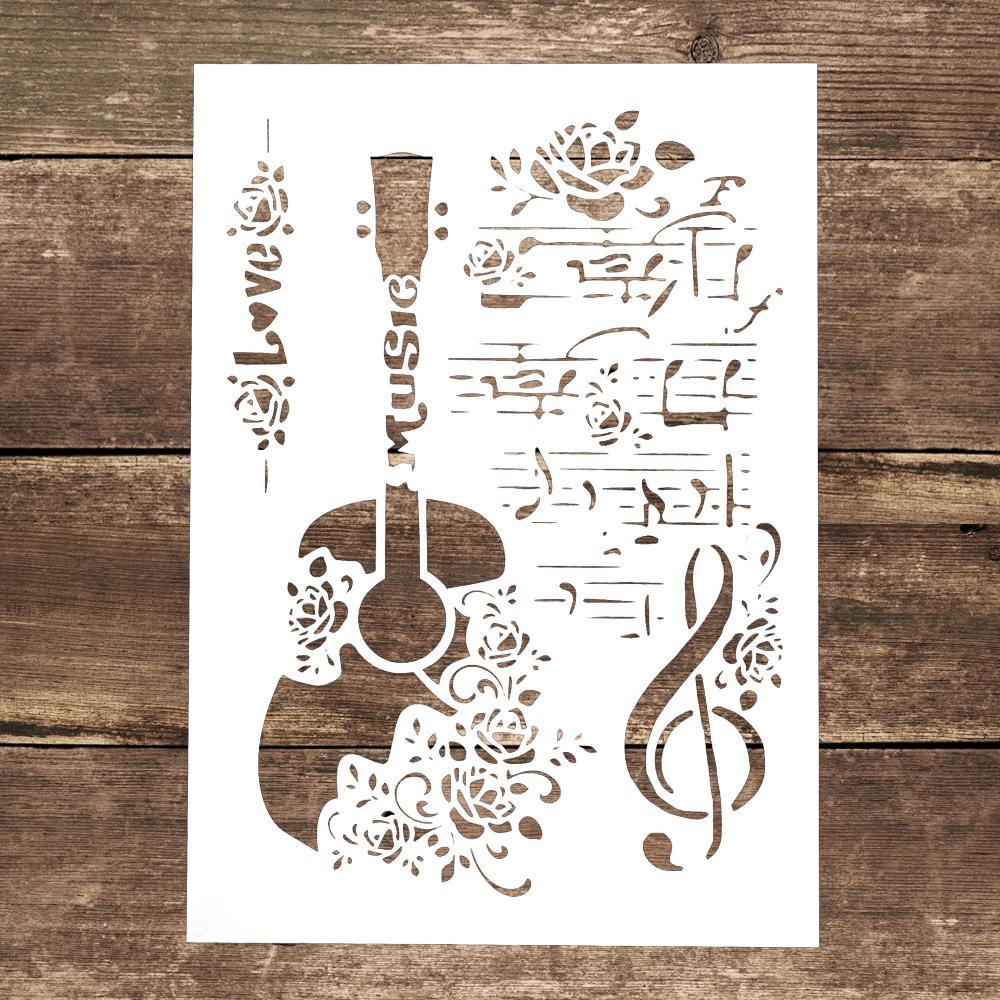 A4 Size Decorative Reusable Guitar Stencil Template Painting Stencils for DIY Crafts Scrabooking Painting On Wood,Canvas,Floor,Wall and Tile