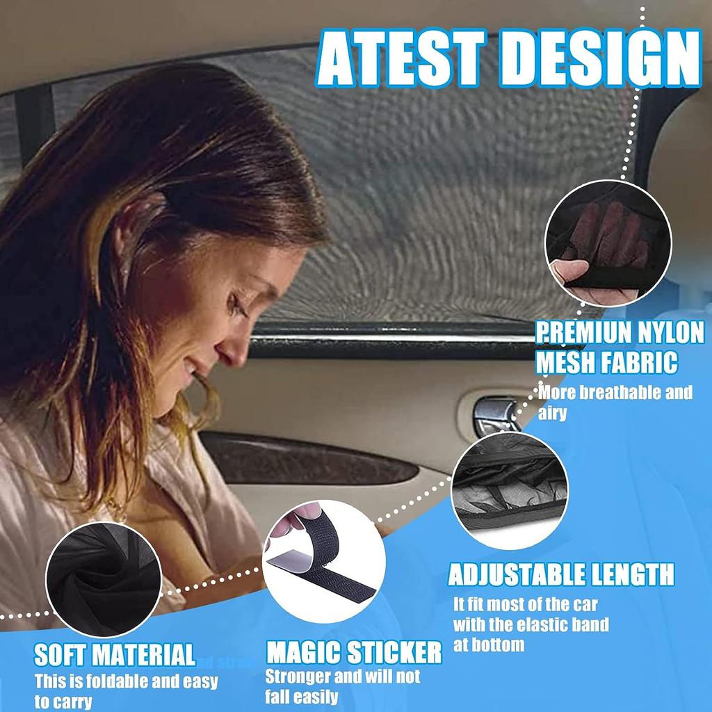 Pack of 2 Sun Protection Car Side Window Screen Universal Sun Visor Net for Side Windows Mesh Material Baby Children Pets Darkening Protection Privacy