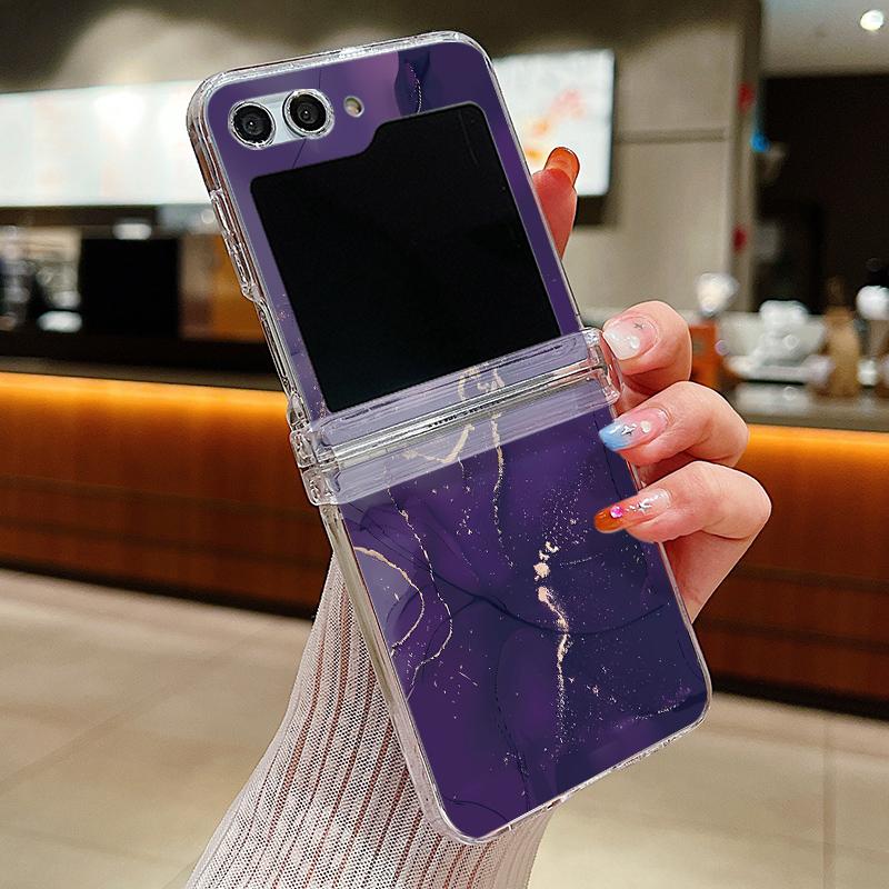 Чехол с мраморным узором для Samsung Galaxy Z Flip7 Flip6 Flip5 5G Жесткий прозрачный ПК Чехол-раскладушка для Galaxy Z Flip 7 5 4 6 3 5G