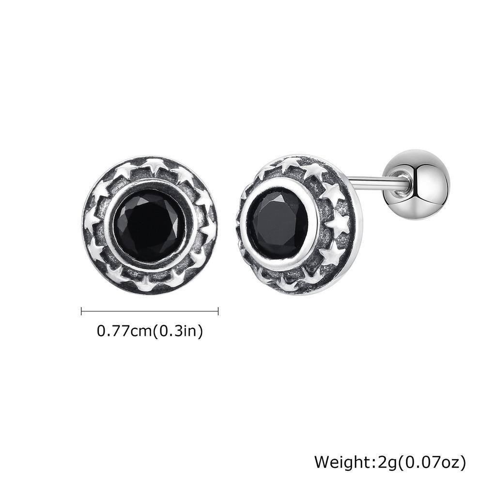Vnox Gothic Black Zircon Stone Earrings for Men Women, Five Ponited Stars surrounding Stud Earrings, Unisex Brincos