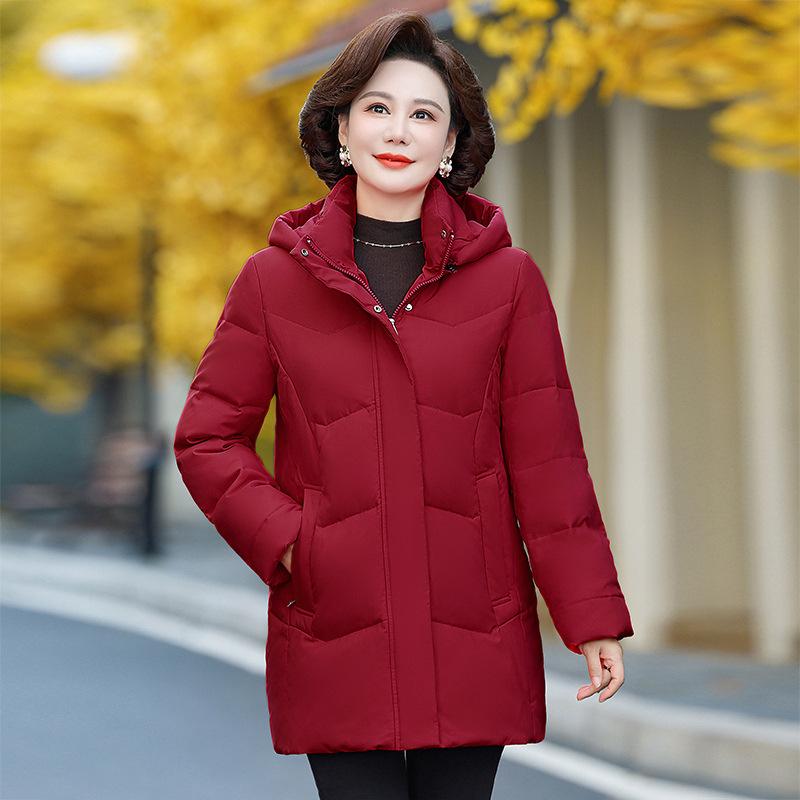 Пуховик для мам, женский, средней длины, большого размера, свободный, для людей среднего и пожилого возраста, однотонный, плотный, зимняя куртка