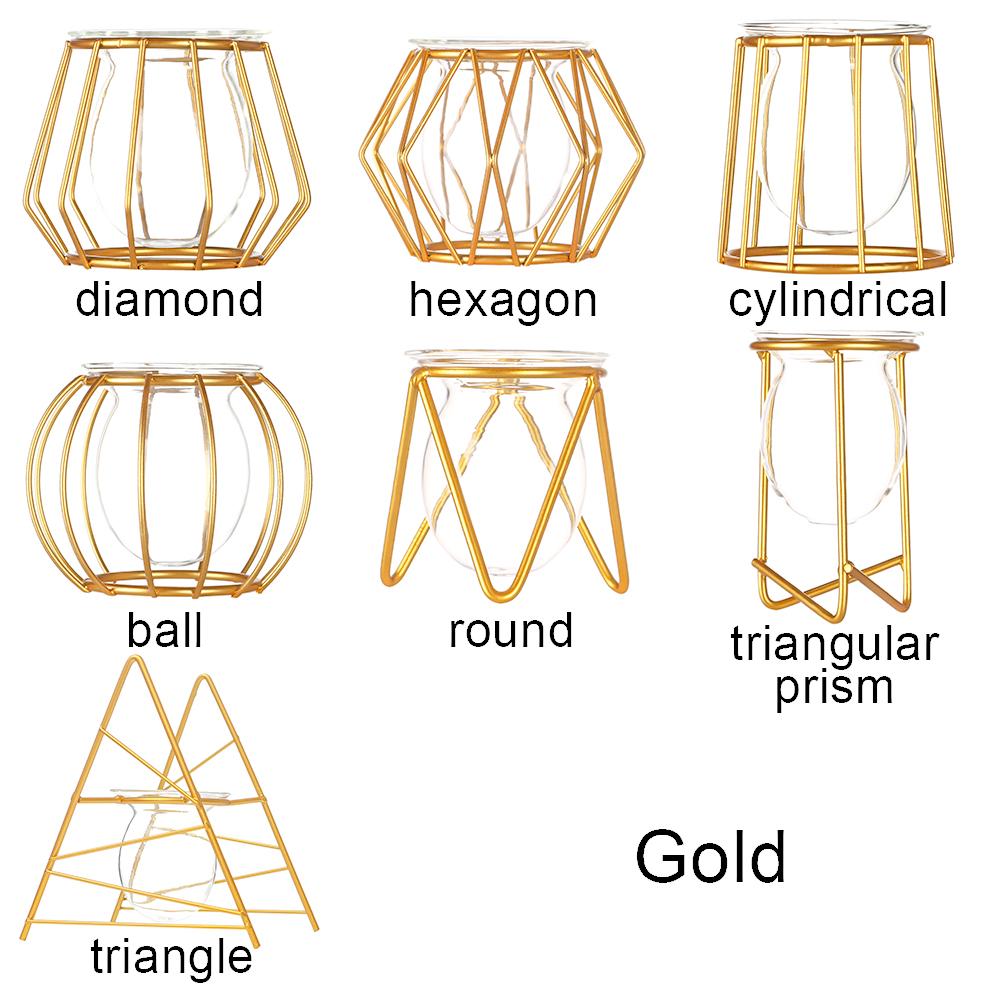 Ornament Plants Frame Hydroponic Vase Terrarium Metal Holder Glass Planter Iron Geometric Pattern