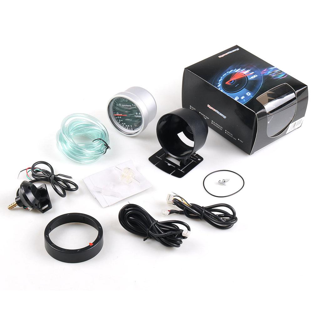 Dynoracing 60MM Car Turbo Boost Gauge Red & White Lighting BAR Type Black Face Car Gauge Car Meter with Sensor